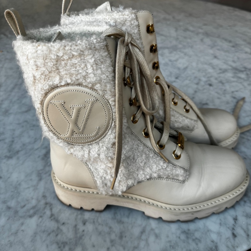 Women's Cream Louis Vuitton wool boots